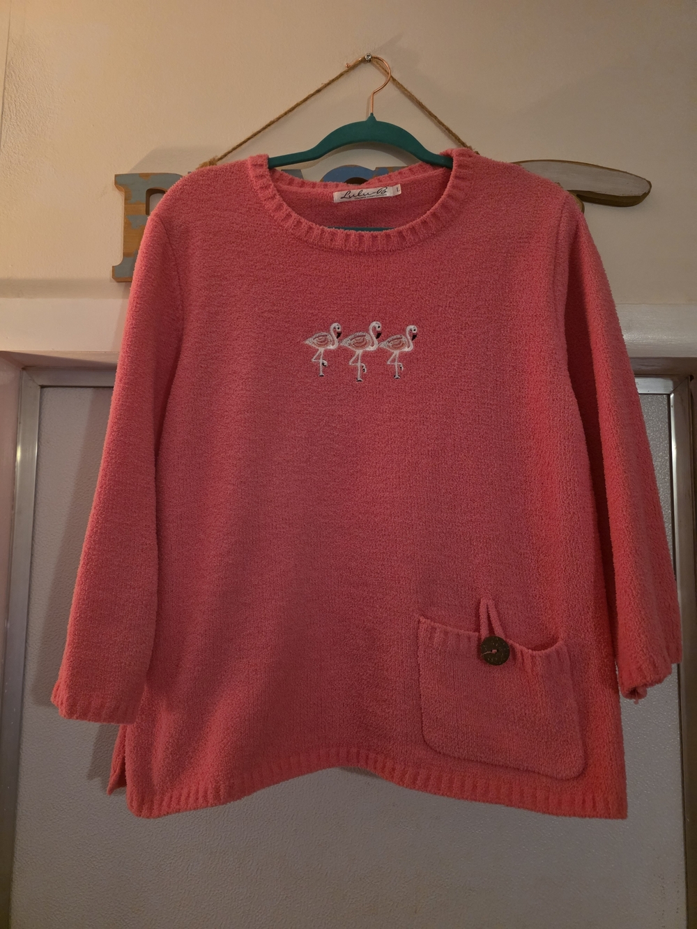 Lulu-B Hot Pink Flamingo Crewneck Sweater LARGE
